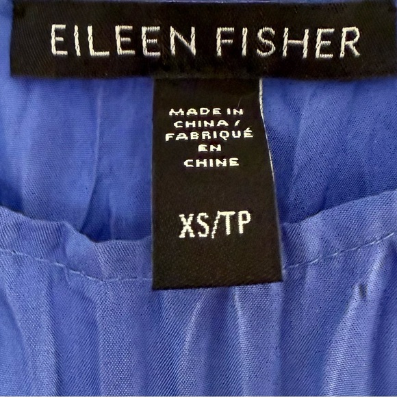 Eileen Fisher Blue Crushed Silk Sleeveless Tiered Dress Size XS - Picture 2 of 10